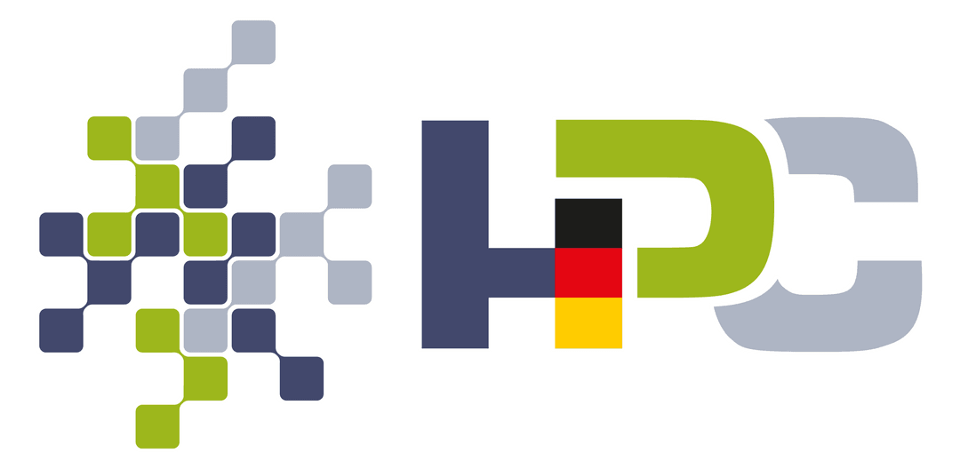 Das Logo besteht aus einer stilistischen Kombination aus Vernetzungsquadraten und den Buchstaben HPC. HPC ist dabei die Abkürzung für Hoch- und Höchstleistungsrechnen.