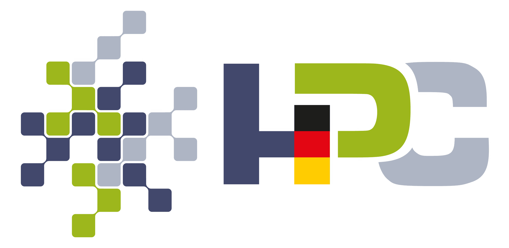 Das Logo besteht aus einer stilistischen Kombination aus Vernetzungsquadraten und den Buchstaben HPC. HPC ist dabei die Abkürzung für Hoch- und Höchstleistungsrechnen.
